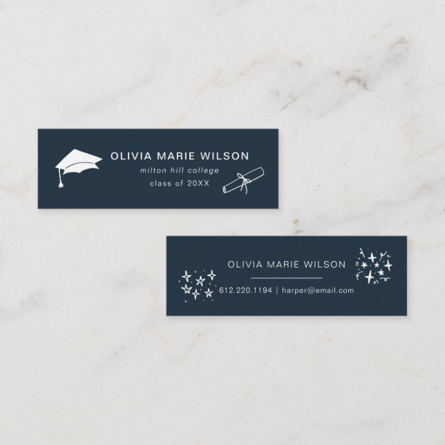 Tarjeta de nombre de icono de graduación minimalis (Anverso / Reverso)