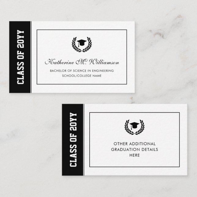 Tarjeta de nombre de Invitación de graduación mode (Anverso / Reverso)
