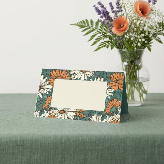 Tarjeta de nombre de invitado con patrón de flores (Pretty daisy flowers pattern guest name place card.)