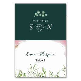 Tarjeta de nombre de invitado de boda con vegetaci
