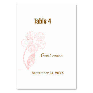 Tarjeta de nombre de invitado y número de mesa flo