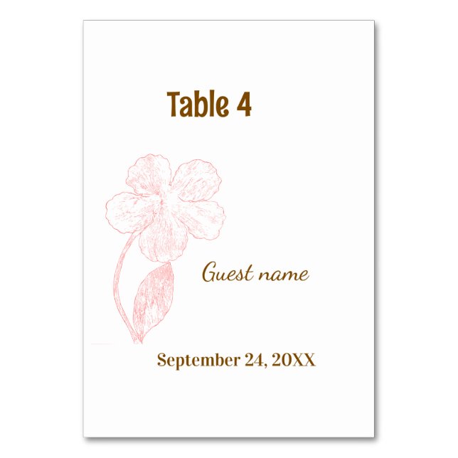 Tarjeta de nombre de invitado y número de mesa flo (Anverso)