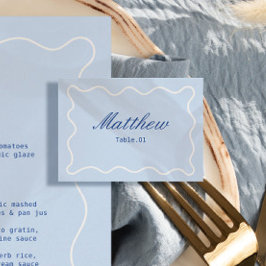 Tarjeta de nombre de lugar de boda azul frío DIY