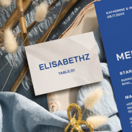Tarjeta de nombre de lugar de boda blanca y azul D