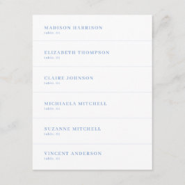 Tarjeta de nombre de lugar de boda blanca y azul p