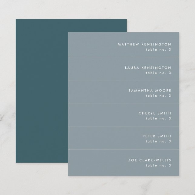Tarjeta de nombre de lugar de Boda gris Verde azul (Anverso / Reverso)