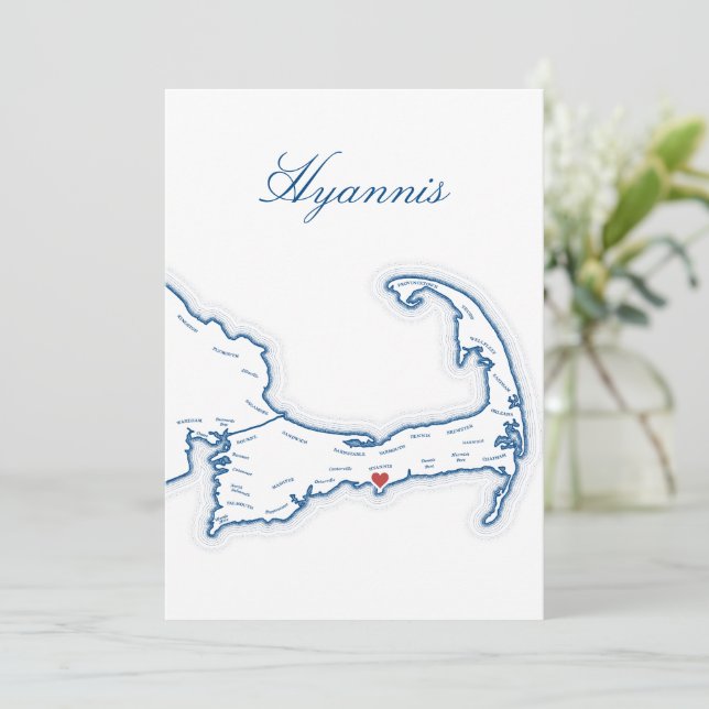 Tarjeta de nombre de mesa de boda Mapa de Hyannis  (Anverso de pie)