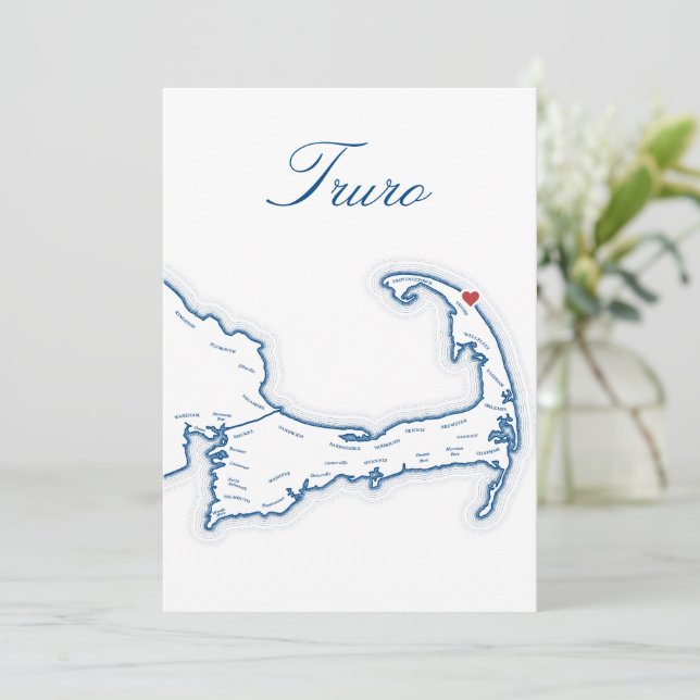 Tarjeta de nombre de mesa de boda Mapa de Truro Ca (Anverso de pie)