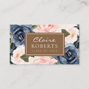 Tarjeta de nombre floral azul moderno