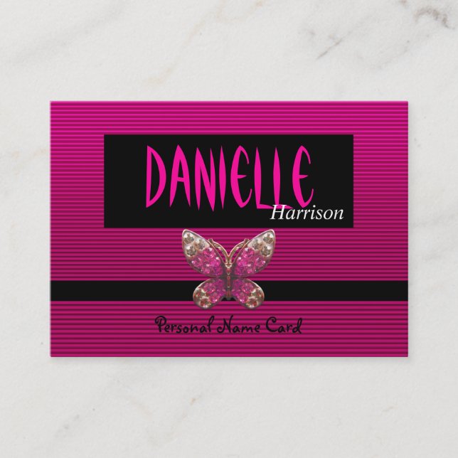 Tarjeta de nombre personal de perfil Mariposa rosa (Anverso)