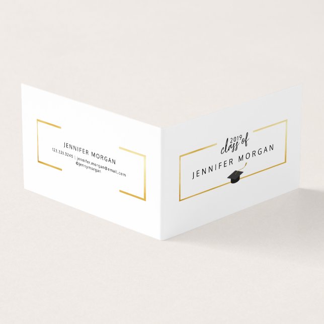 Tarjeta de nombre plegado elegante de oro para gra (Exterior)