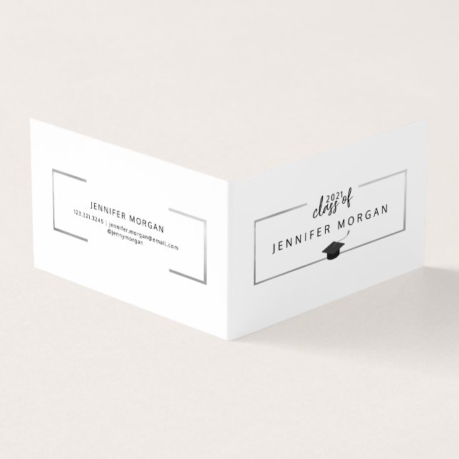 Tarjeta de nombre plegado elegante de plata de gra (Exterior)