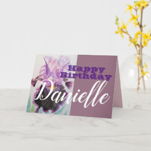 Tarjeta de nombre Purple Iris Flower Happy Birday 