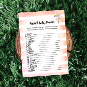 Tarjeta de nombres de animales Flamingo coral a ra