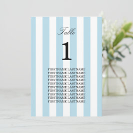 Tarjeta de nombres de invitados con rayas azul pál