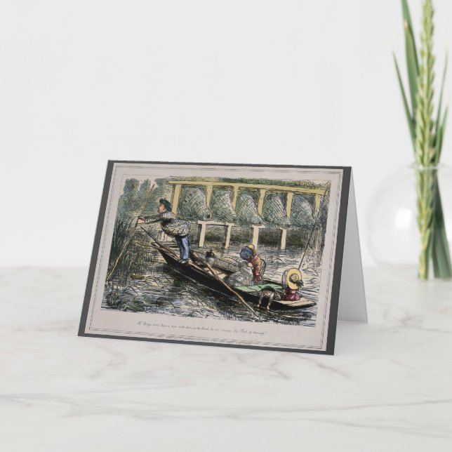 Tarjeta de nostalgia humorística - pesca con famil (Anverso)