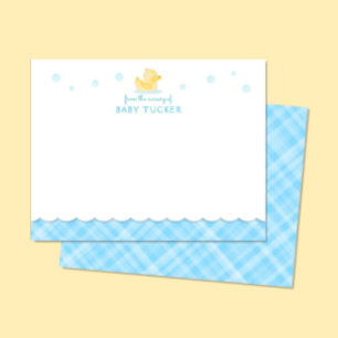 Tarjeta de nota a cuadros azules Preppy de patito 