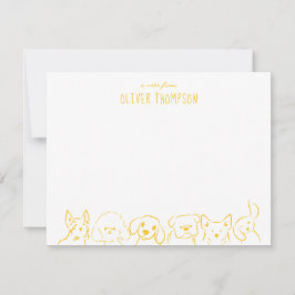 Tarjeta de nota amarilla de dibujo de perro lindo