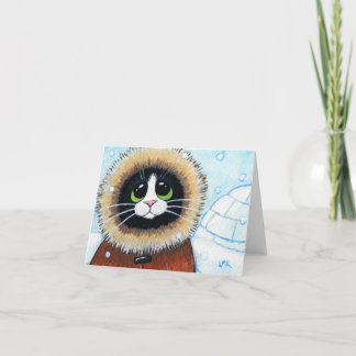 Tarjeta de nota animal esquimal del arte del gato