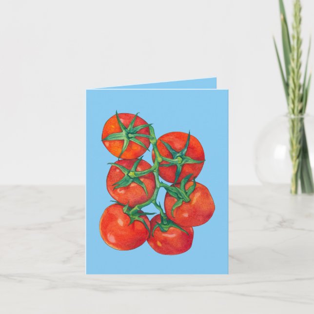 Tarjeta de nota azul de los tomates rojos (Anverso)