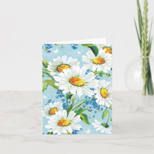 Tarjeta de nota azul de patrón floral de margarita