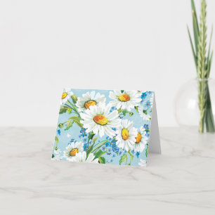 Tarjeta de nota azul de patrón floral de margarita