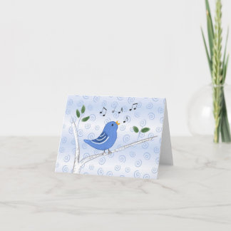 Tarjeta de nota azul del pájaro del canto lindo