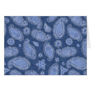 Tarjeta de nota azul Denim Paisley Blank