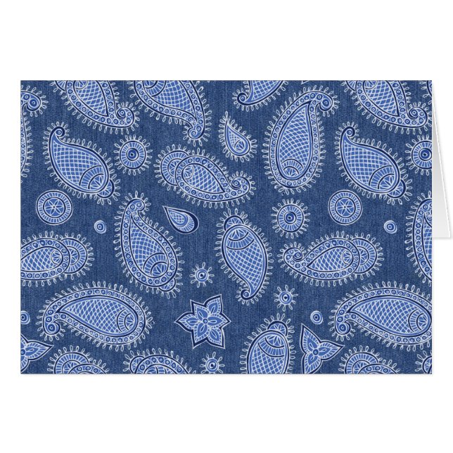 Tarjeta de nota azul Denim Paisley Blank (Anverso (Horizontal))