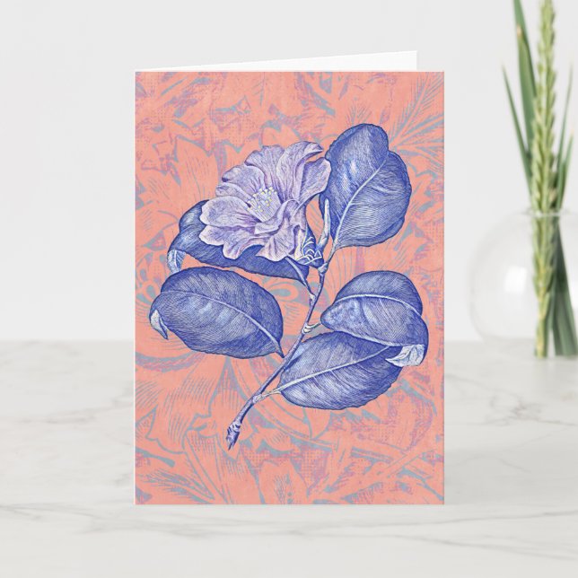 Tarjeta de nota azul Hibiscus Flower Art Deco (Anverso)
