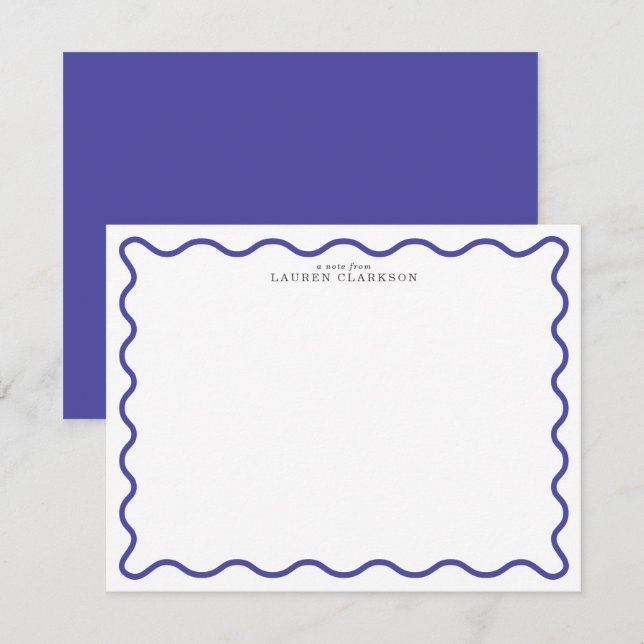 Tarjeta de nota azul pervinca moderna con borde on (Anverso / Reverso)