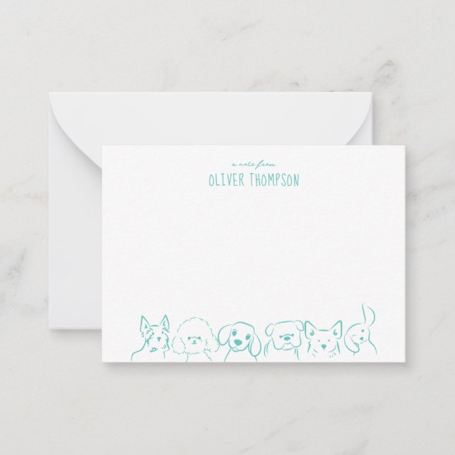 Tarjeta de nota azul turquesa de perro lindo anima (Anverso)