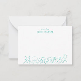 Tarjeta de nota azul turquesa de perro lindo anima