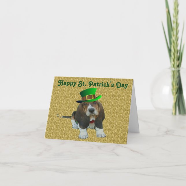 Tarjeta de nota Basset Hound Happy St.Patrick (Anverso)