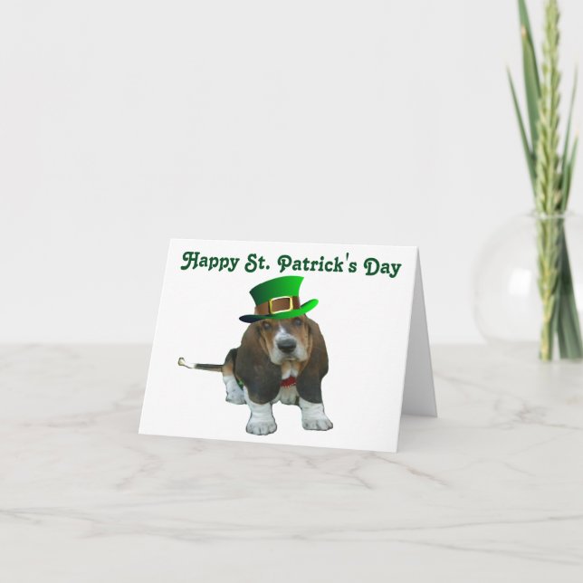 Tarjeta de nota Basset Hound Happy St.Patrick (Anverso)