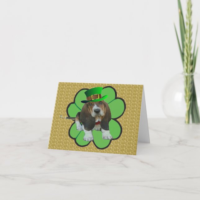 Tarjeta de nota Basset Hound Happy St.Patrick's Cl (Anverso)