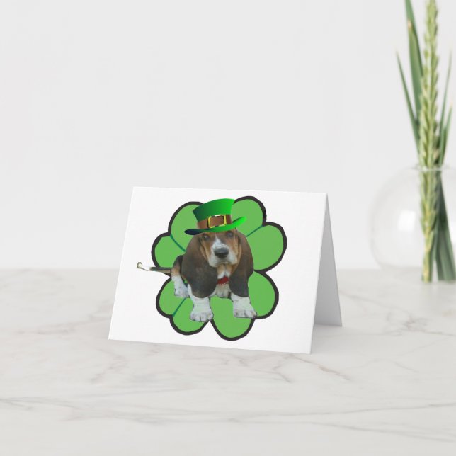 Tarjeta de nota Basset Hound Happy St.Patrick's Cl (Anverso)