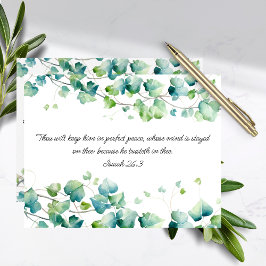 Tarjeta de nota blanca con hiedra Isaiah 26:3 ingl