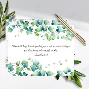 Tarjeta de nota blanca con hiedra Isaiah 26:3 ingl