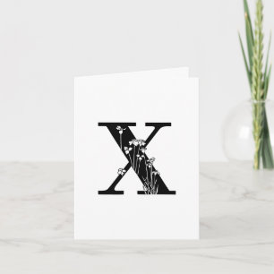 Tarjeta de nota blanca con monograma floral X