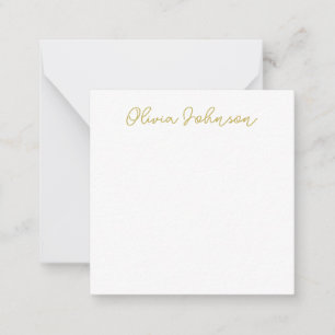 Tarjeta de nota blanca de oro de escritura a mano 