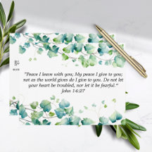 Tarjeta de nota blanca John 14:27 de marfil birman