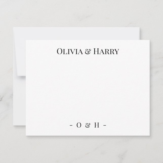 Tarjeta de nota Boda blanco de Moda elegante monog (Anverso)