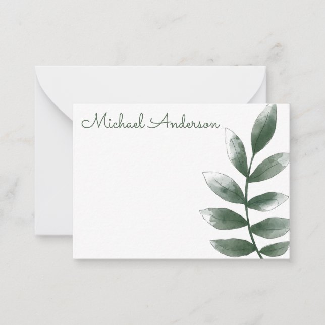 Tarjeta de nota botánica verde minimalista (Anverso)