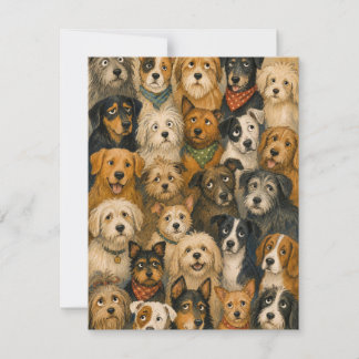 Tarjeta de nota caprichosa de la multitud de perro