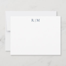 Tarjeta de nota clásica simple azul de dos monogra