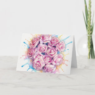 Tarjeta de nota con arte de rosas rosadas