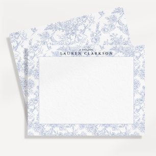 Tarjeta de nota con borde floral de toile azul