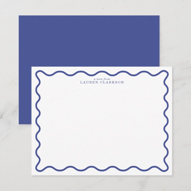 Tarjeta de nota con borde ondulado azul real moder (Anverso / Reverso)
