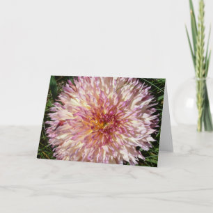 Tarjeta de nota con dahlia rosa y blanca